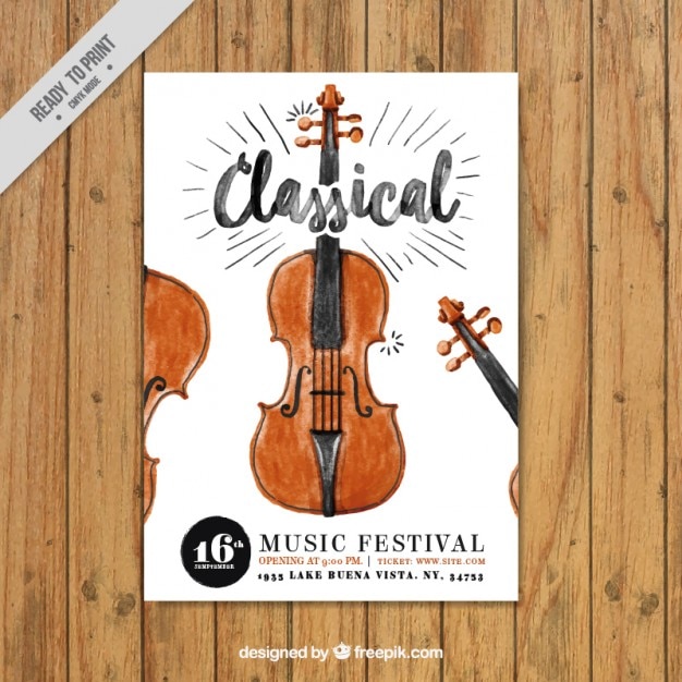 Vecteur gratuit aquarelle la musique classique dépliant avec un violon