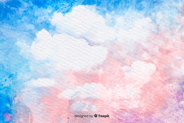 Aquarelle nuages sur fond de ciel bleu
