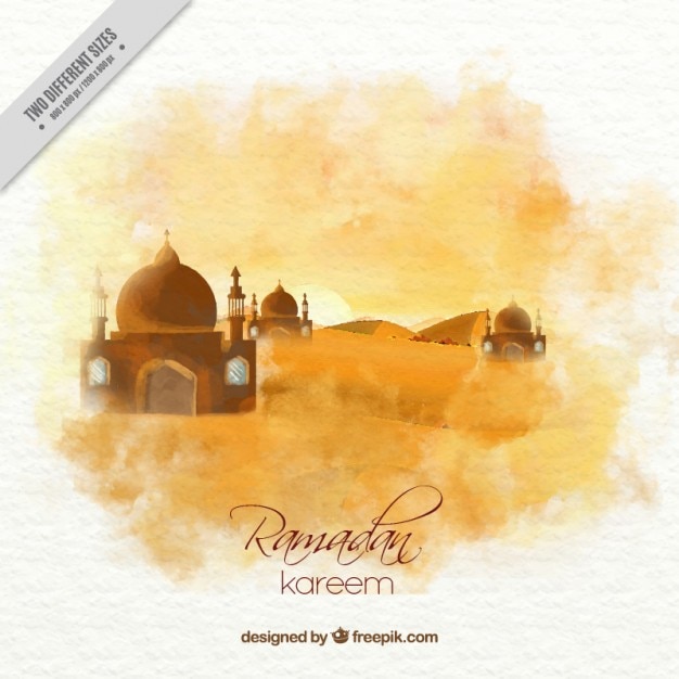 Vecteur gratuit aquarelle paysage fond ramadan