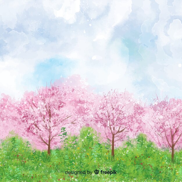 Aquarelle Paysage De Printemps