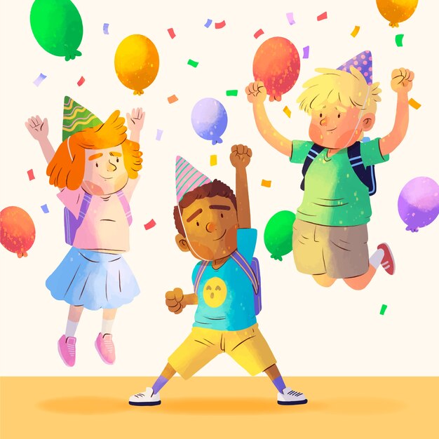 Aquarelle retour à l'illustration de la fête de l'école