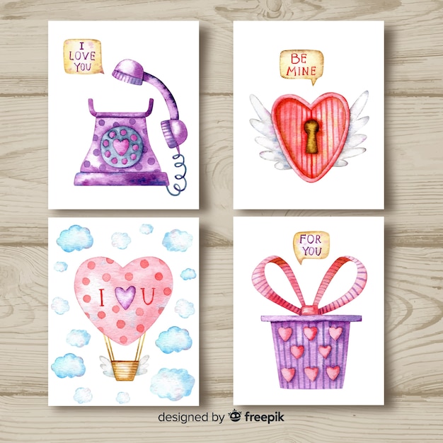 Aquarelle Saint Valentin Collection De Cartes