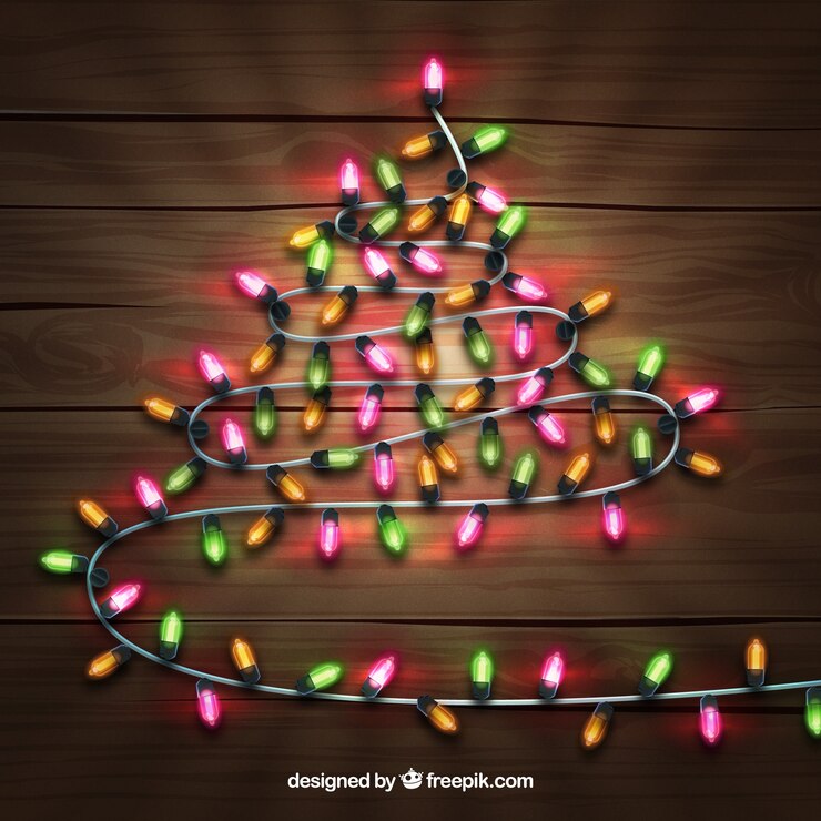 Vecteur gratuit arbre de noël fabriqué à partir de lumières de noël