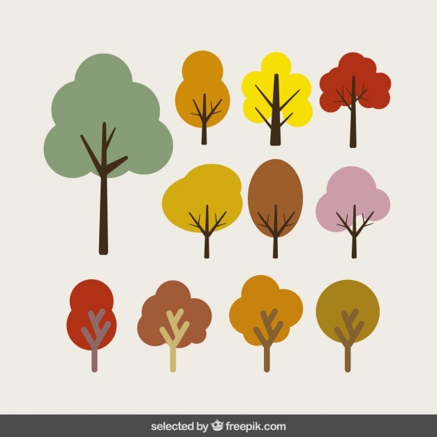 Vecteur gratuit les arbres dans la collecte différents couleurs