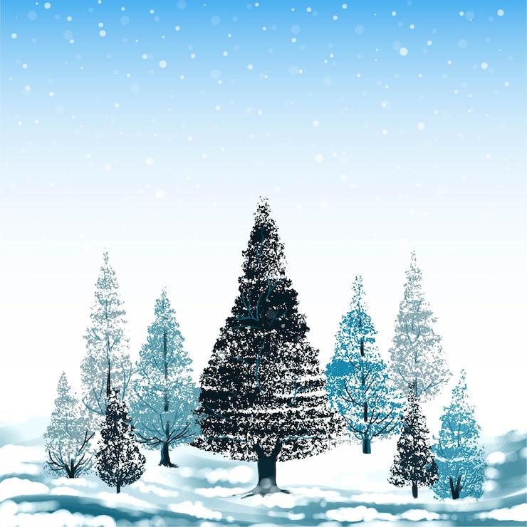 Vecteur gratuit arbres de noël joyeux et fond de carte d'hiver bonne année