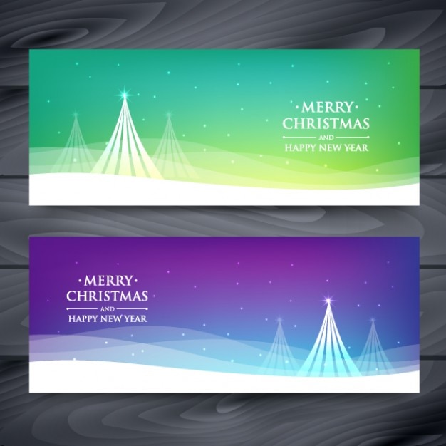 Arbres De Noël Avec Des Vagues Banners Set