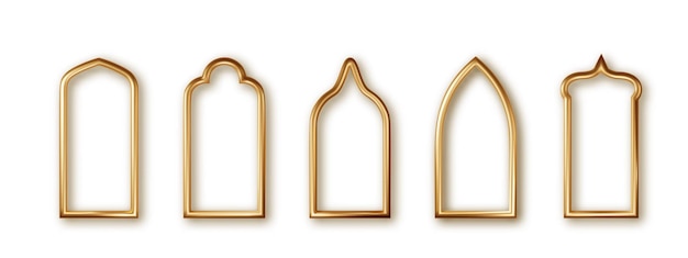 Vecteur gratuit arc d'or arabe isolé 3d réaliste forme d'architecture de l'islam pour les vacances musulmanes ramadan kareem éléments de conception fenêtre de cadre de porte