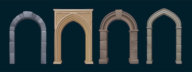 Vecteur gratuit arches d'architecture avec colonnes en pierre, portes