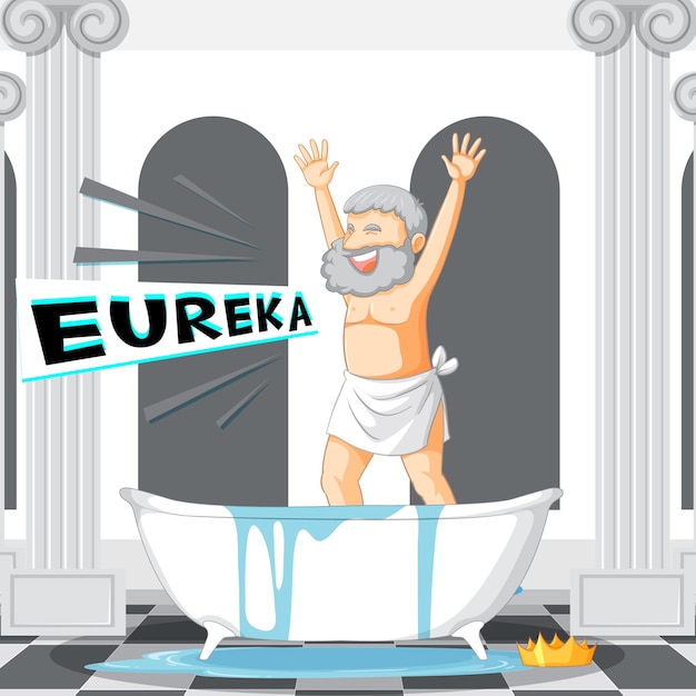 Archimède Dans Le Dessin Animé De La Baignoire Avec Le Mot Eureka