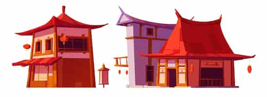 Vecteur gratuit architecture asiatique maisons chinoises traditionnelles