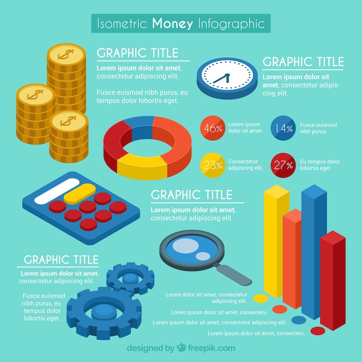 Vecteur gratuit argent isométrique modèle infographique