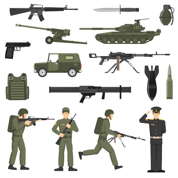 Vecteur gratuit armée militaire kaki couleur icons collecton