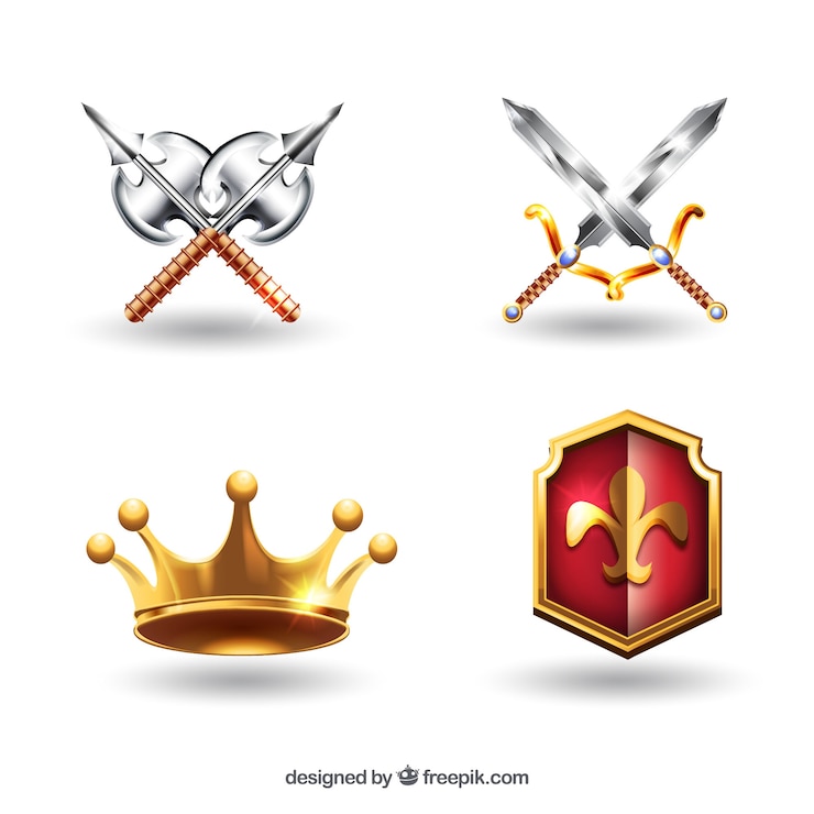 Vecteur gratuit armes médiévales et couronne