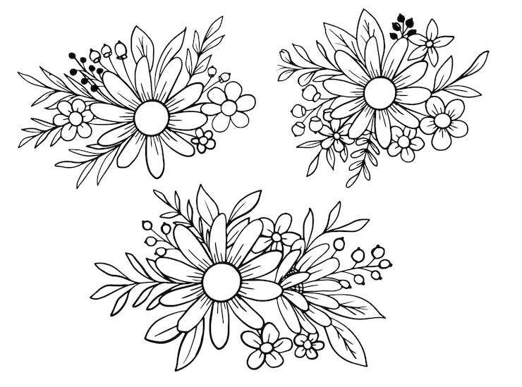 Vecteur gratuit arrangement de fleurs collection d'art au trait dessiné à la main pour mariage
