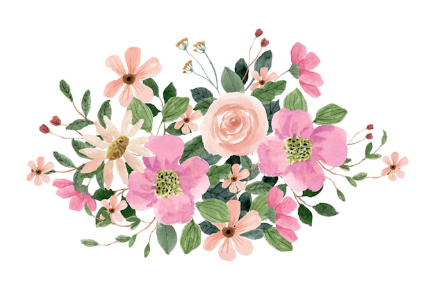 Vecteur gratuit arrangement floral aquarelle pêche rose