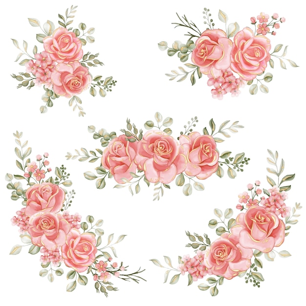 Vecteur gratuit arrangement floral en or rose rose pour le cadre de fond