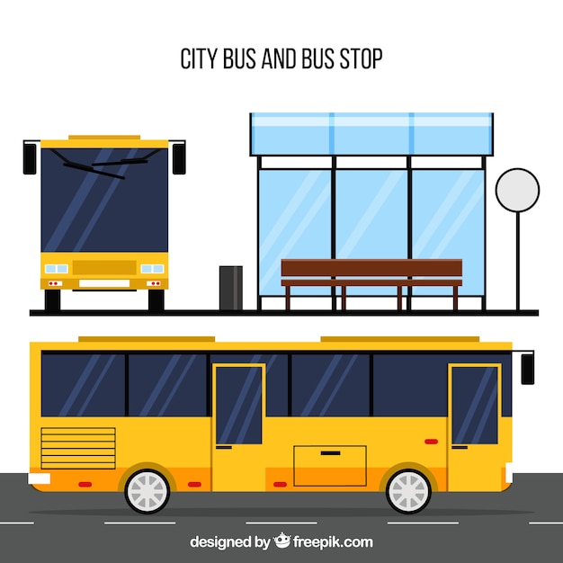 Vecteur gratuit arrêt de bus et de bus urbain avec un design plat