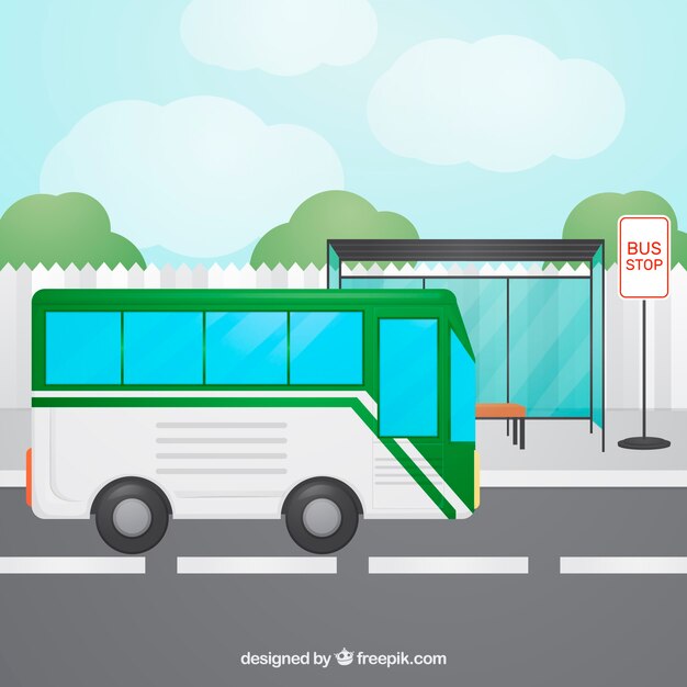 Arrêt de bus et de bus urbain avec un design plat