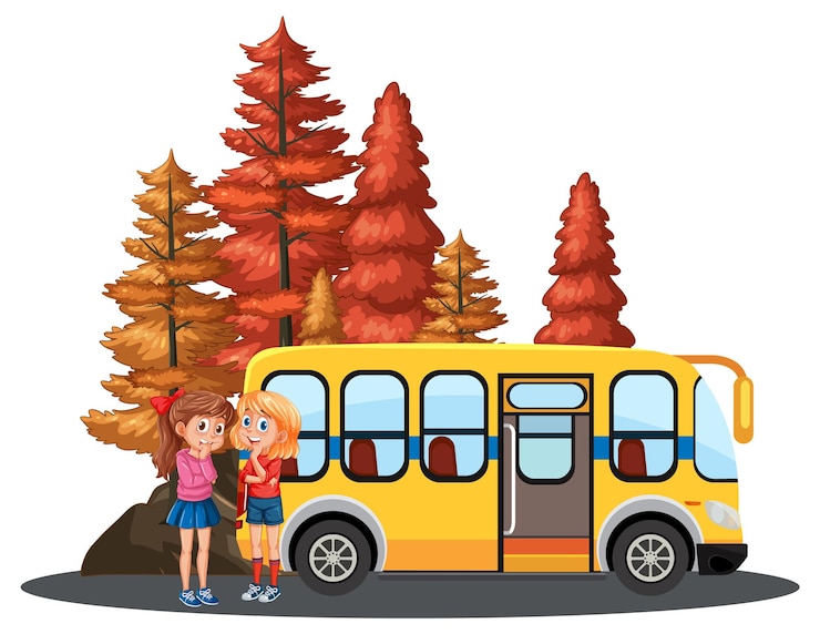 Vecteur gratuit arrêt de bus scolaire d'automne