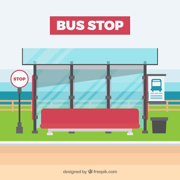 Arrêt de bus vide avec un design plat