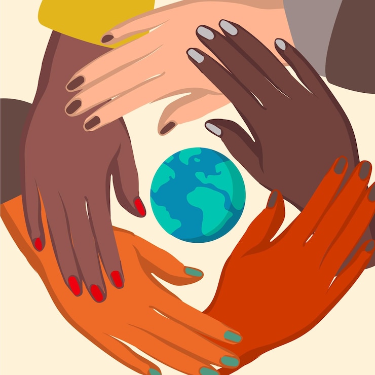 Vecteur gratuit arrêtez le racisme avec les mains et la planète