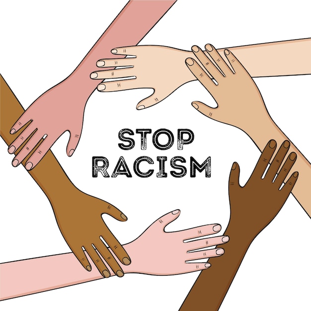 Vecteur gratuit arrêtez le racisme avec les mains