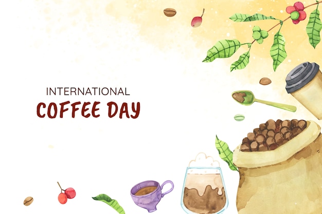Vecteur gratuit arrière-plan en aquarelle pour la célébration de la journée mondiale du café