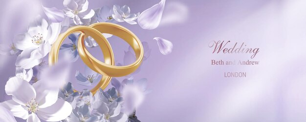 Arrière-plan d'une bague de mariage en or volant 3D