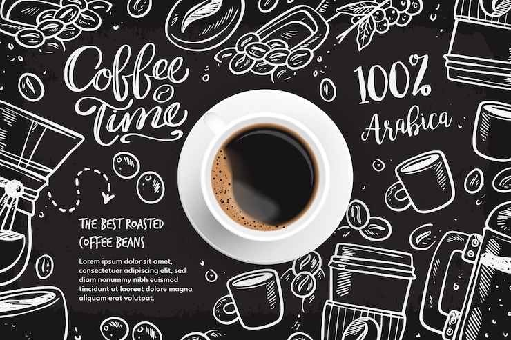 Vecteur gratuit arrière-plan de café réaliste avec des dessins
