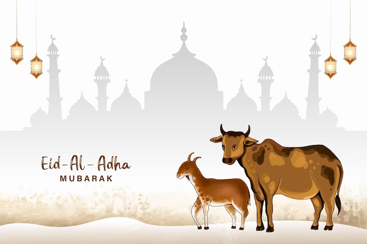 Vecteur gratuit arrière-plan de la carte de vœux du festival de l'aïd al-adha