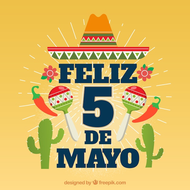 Vecteur gratuit arrière-plan de cinco de mayo avec des éléments mexicains