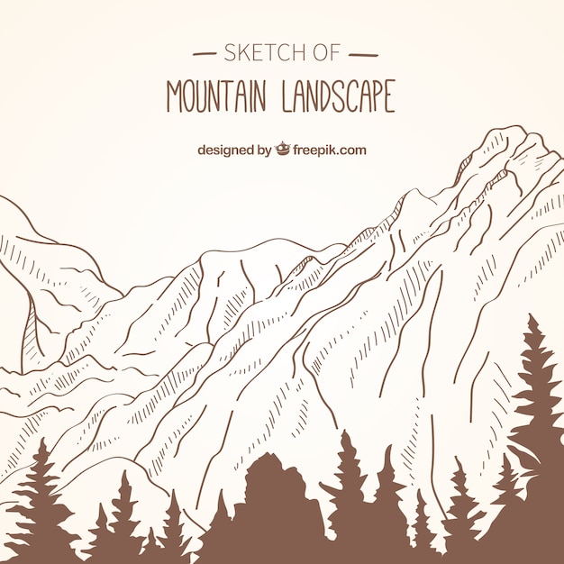 Vecteur gratuit arrière-plan de croquis de paysages de montagne