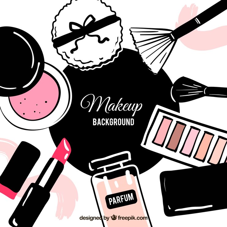 Vecteur gratuit arrière-plan dessiné à la main avec des cosmétiques