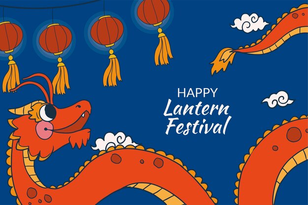 Vecteur gratuit arrière-plan dessiné à la main pour la célébration du festival des lanternes