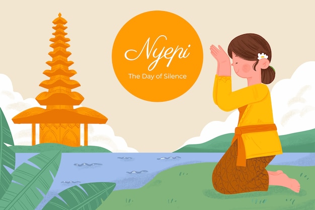 Vecteur gratuit arrière-plan dessiné à la main pour la célébration indonésienne du nyepi.