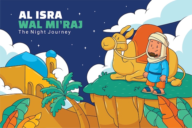 Vecteur gratuit arrière-plan dessiné à la main pour isra miraj