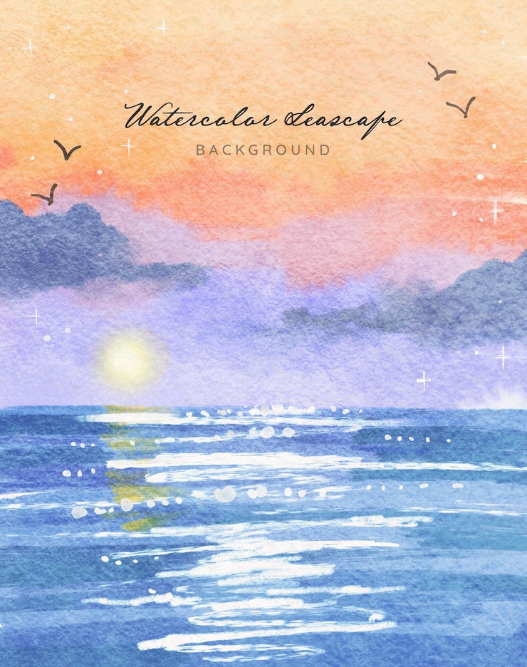 Vecteur gratuit arrière-plan du décor aquarelle du coucher de soleil