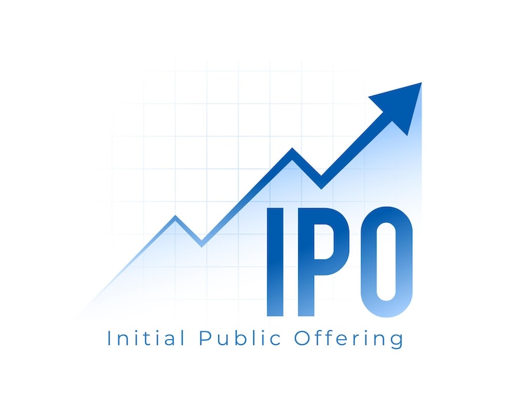 Vecteur gratuit arrière-plan du lancement d'une action ipo avec la flèche de croissance financière