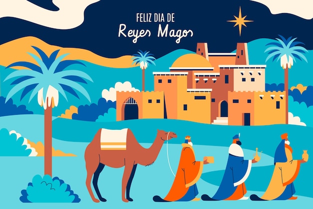 Vecteur gratuit l'arrière-plan de flat reyes magos