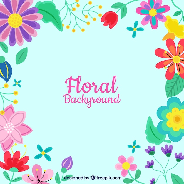 Arrière-plan Floral Coloré Avec Un Design Plat