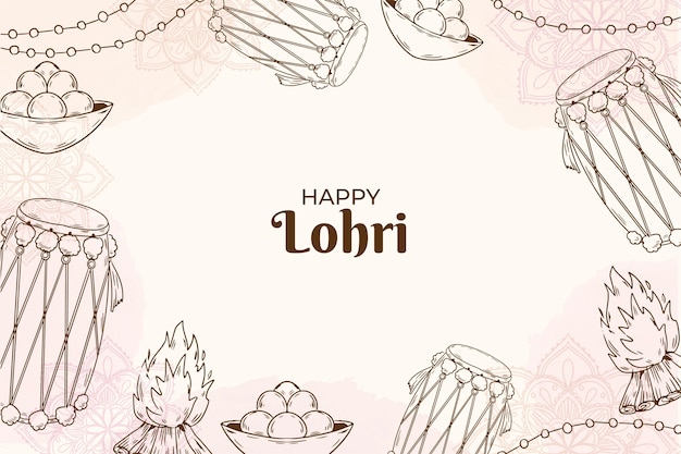 Vecteur gratuit arrière-plan de lohri dessiné à la main