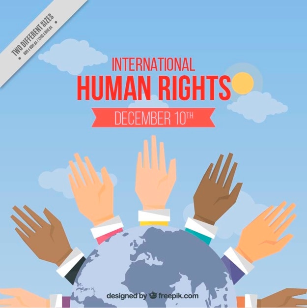 Vecteur gratuit arrière-plan avec les mains levées de la journée internationale des droits de l'homme