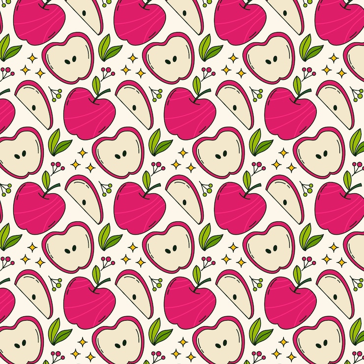 Vecteur gratuit arrière-plan à motif de pomme dessiné à la main
