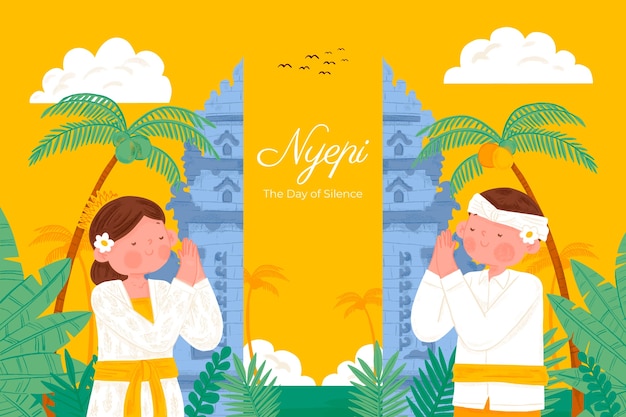 Vecteur gratuit arrière-plan nyepi dessiné à la main