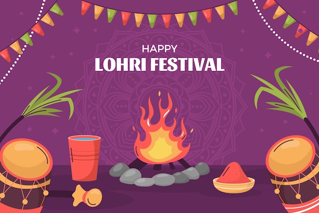 Vecteur gratuit arrière-plan plat pour la célébration du festival de lohri