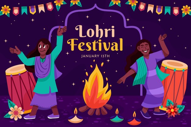 Vecteur gratuit arrière-plan plat pour la célébration du festival de lohri