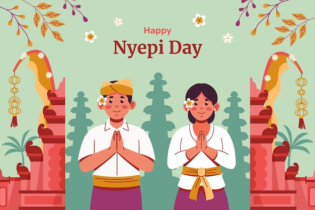 Vecteur gratuit arrière-plan plat pour la célébration indonésienne du nyepi.