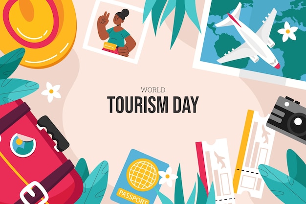 Vecteur gratuit arrière-plan plat pour la célébration de la journée mondiale du tourisme