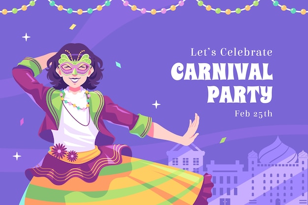 Vecteur gratuit arrière-plan plat pour une fête de carnaval