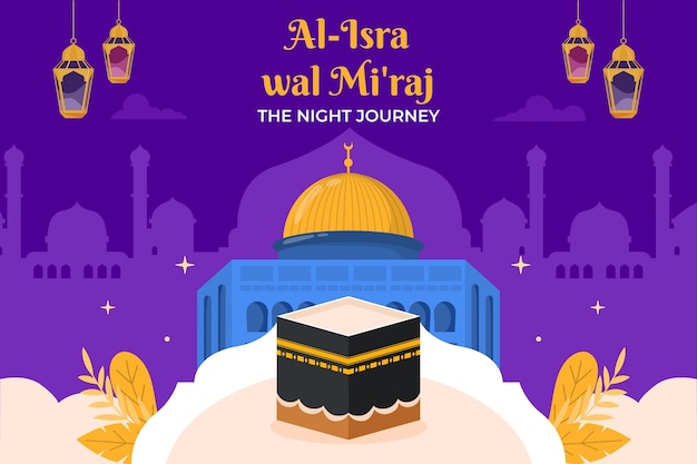 Vecteur gratuit arrière-plan plat pour isra miraj